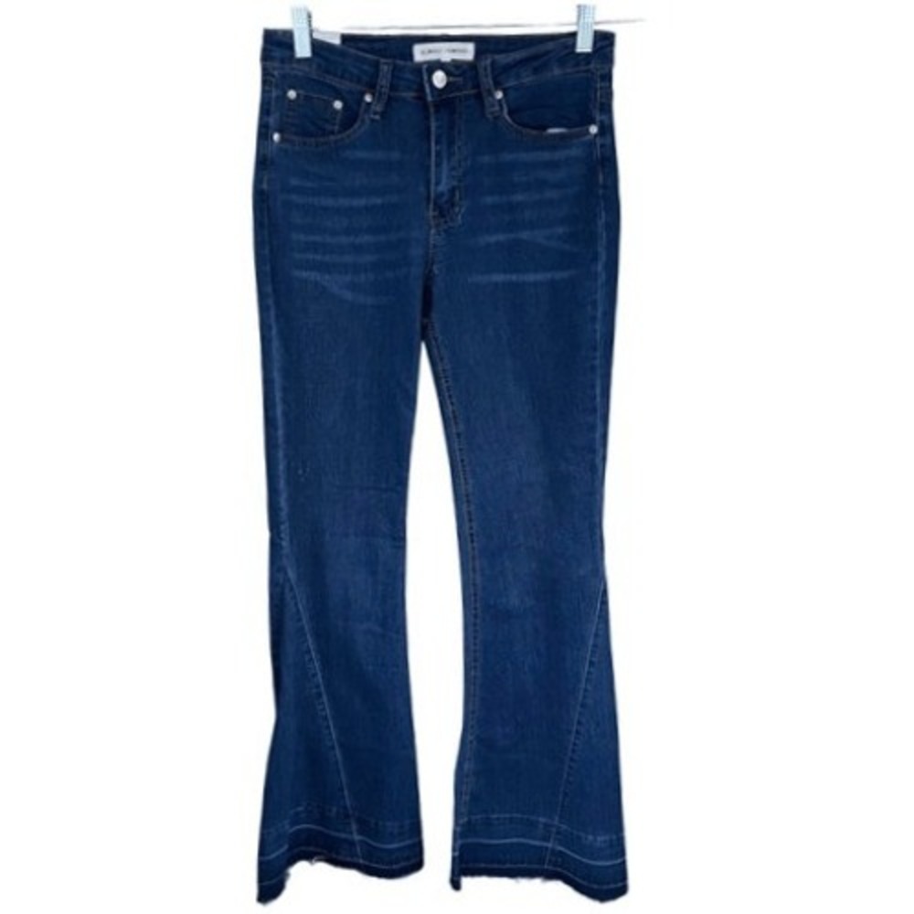 J1 Almost Famous Flare‎ Jeans Womens 5 Blue Cotton Blend Raw Hem High Rise Boho